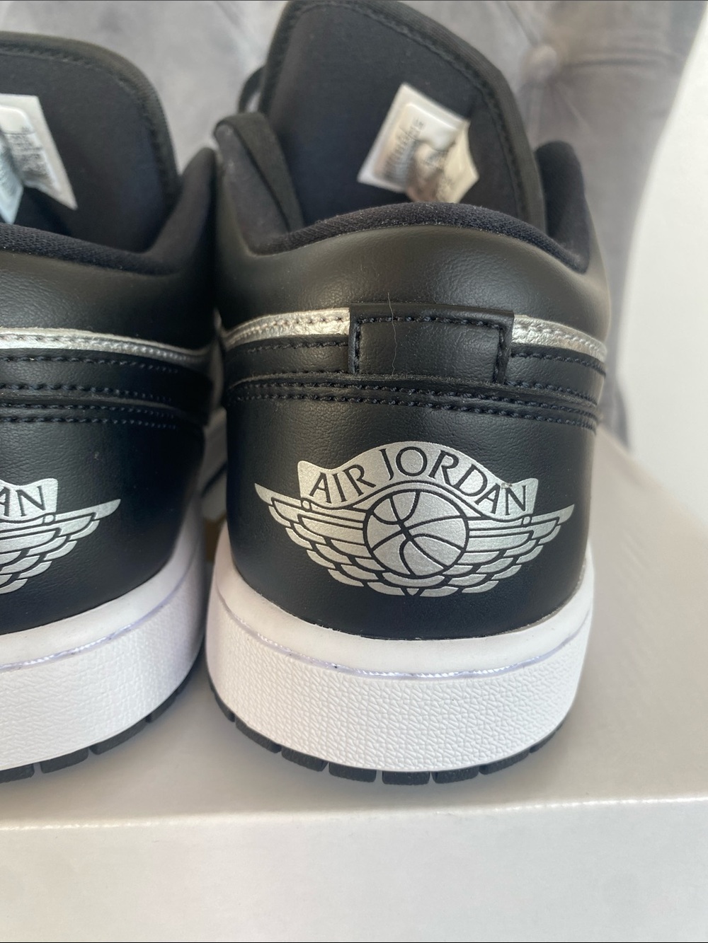 NWT Women’s Jordan 1 Low SE Black and Metallic Silver Low Top Sneakers - Picture 11 of 17